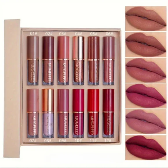 12-Piece Long Lasting, No Fading, Velvet Matte Lip Gloss Set With Box. - Picture 2 of 6